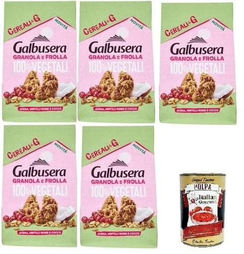 Italian Gourmet Kekse Galbusera Cereali G Granola e Frolla 100% Vegetali Avena, Cereals G Granola und Shortbread 100% pflanzlicher Hafer, Cranberries und Kokosnuss 5x 280 g+ Italian Gourmet polpa 400gr 8032804040014
