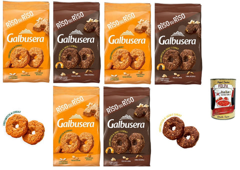 Italian Gourmet Kekse Galbusera Riso su Riso Mürbeteig mit der Leichtigkeit von Reis und der Güte von Getreide-Mürbebrot mit Reis, Getreide und Kakao 6x 290gr+ Italian Gourmet polpa 400g 8002190006895