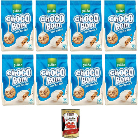 Italian Gourmet Kekse Gullon Choco Bom Biscotti con gocce di cioccolato ricoperti al cioccolato bianco Schokoladenkekse mit weißer Schokolade überzogen 8x200gr + Italian Gourmet polpa 400g 8032804040014