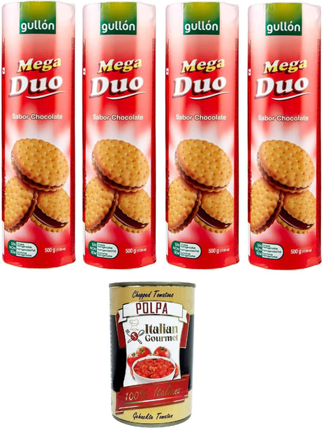 Italian Gourmet Kekse Gullon Mega Duo Biscotti farciti al cioccolato Schokoladengefüllte Kekse 4x500gr + Italian Gourmet polpa 400g 8032804040014