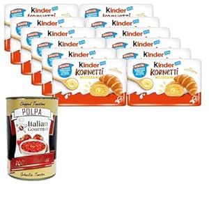 Italian Gourmet Kekse Kinder Kornetti Crema al Latte, Croissant mit Milchcremefüllung, 270g, 12er Pack (72 Stück)+ Italian Gourmet Polpa 400 g 8000500457672