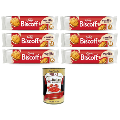 Lotus Biscoff Biscotto Sandwich con Ripieno al Gusto Vaniglia Sandwichkeks mit Vanillefüllung 15 Kekse pro Packung 6x150g Original italienisch