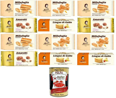 Matilde Vicenzi Testpaket Kekse Millefoglie Classiche, Milefoglie Glassate, Lingue di Gatto, Amaretti 3x175 g 6x125 g 3x100 g italienisch Original + gratis