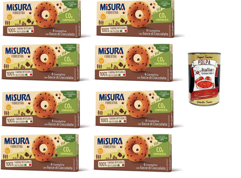 Italian Gourmet Kekse Misura Ciambelline con Gocce di Cioccolato Fibrextra Donuts mit Fibrextra-Schokoladenstückchen abmessen | 100% Vollkornmehl | Reich an Ballaststoffen 8x230gr + Italian Gourmet polpa 400g 8032804040014