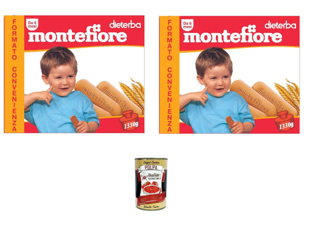 Montefiore Il Biscotto per l'infanzia Der Keks für Kinder Convenience-Format 2x1330 g italienisch Original Kekse + gratis polpa 400 g