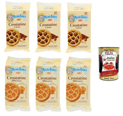 Mulino Bianco Crostatina Testpaket mit Kakaocreme und Haselnüssen – Aprikose Frühstück und süßer Snack für den Nachmittag – 6x 400 g italienisch Original