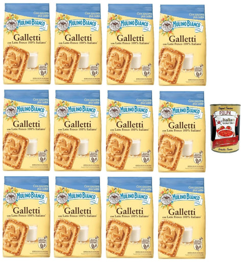 Mulino Bianco Galletti Shortbread Kekse mit Mehl, Milch und Zucker Granulat Italienische Kekse Biscuit 12x 350 g italienisch Original