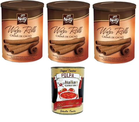 Naty Premium Wafers Rolls Cremà de Cacao Waffeln, Brötchen, Kakaocreme 3x 400 gr Kekse italienisch Original