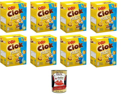Oro Ciok Pocket, Mini Kekse gefüllt mit leckerer Milchschokoladencreme, einfacher und leckerer Snack, ohne Farb und Konservierungsstoffe, 8x 160 g italienisch Original