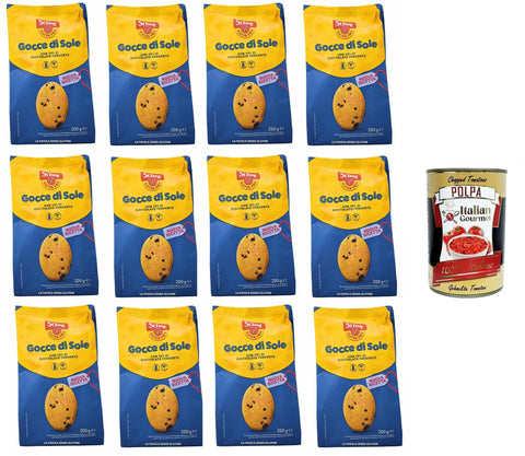Italian Gourmet Kekse Schar Gocce di Sole Biscotti di pasta frolla con gocce di cioccolato Mürbeteigkekse mit Schokoladenstückchen 12x200gr + Italian Gourmet polpa 400g 8032804040014