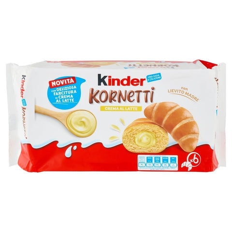 Italian Gourmet Kekse Testpaket Kinder Kornetti 3x Cioccolato 3x Crema al Latte, Croissants mit Schokoladen- und Milchcremefüllung, 6 Packungen à 270g 8000500457672