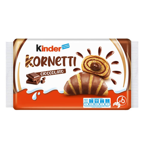 Italian Gourmet Kekse Testpaket Kinder Kornetti 3x Cioccolato 3x Crema al Latte, Croissants mit Schokoladen- und Milchcremefüllung, 6 Packungen à 270g 8000500457672