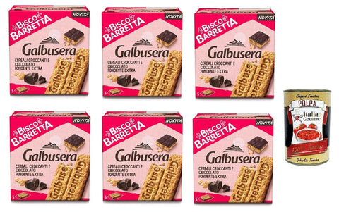 Italian Gourmet Kekse, Zwieback & Chips Galbusera Biscobarretta cereali e cioccolato fondente, Riegel Kekse Müsli und dunkle Schokolade 6x 230g + Italian Gourmet polpa 400g 8032804040014