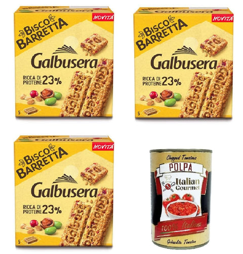 Italian Gourmet Kekse, Zwieback & Chips Galbusera Biscobarretta protein 23%, Riegel Kekse Müsli voller Protein 23%, 3x 180g + Italian Gourmet polpa 400g 8032804040014