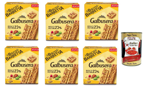 Italian Gourmet Kekse, Zwieback & Chips Galbusera Biscobarretta protein 23%, Riegel Kekse Müsli voller Protein 23%, 6x 180g + Italian Gourmet polpa 400g 8032804040014