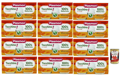 Italian Gourmet Kekse, Zwieback & Chips Plasmon Carne Tacchino e cereale 12x (2x80g) Mit italienischem Fleisch, 100% natürlich, ohne Stärken und Räume hinzugefügt + Italian Gourmet polpa 400g 8032804040014