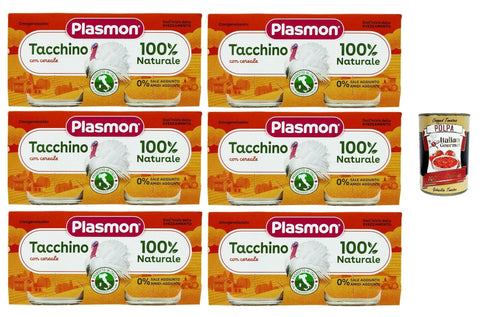 Italian Gourmet Kekse, Zwieback & Chips Plasmon Carne Tacchino e cereale 6x (2x80g) Mit italienischem Fleisch, 100% natürlich, ohne Stärken und Räume hinzugefügt + Italian Gourmet polpa 400g 8032804040014