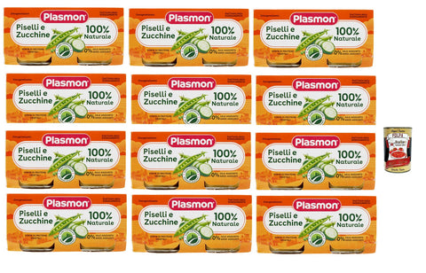 Plasmon Piselli e Zucchine, 12x (2x 80 g), Mit ausgewählten Zutaten, 100% natürlich, Ohne Stärken und Salz hinzugefügt italienisch Original