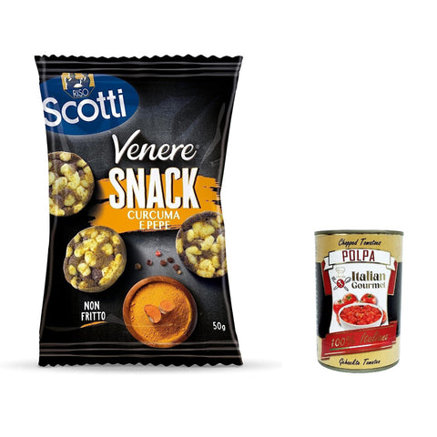 Riso Scotti Venere Snack Kurkuma und Pfeffer, brauner Reis, knuspriger und leckerer, nicht frittierter Snack für Pausen und Aperitifs, glutenfrei, 50 g italienisch Original