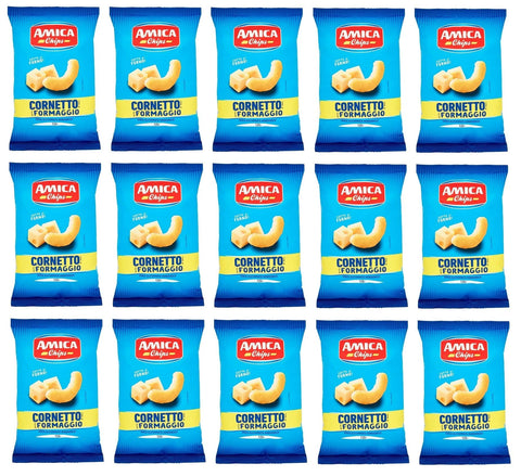 Italian Gourmet Knabberartikel 15x Amica Chips Cornetto al Formaggio Mais-Snacks mit Käsegeschmack Salziger Snack 125g Beutel 8008714006334
