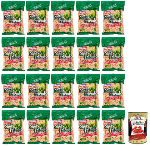 Italian Gourmet Knabberartikel 20x Cameo Snack Friends Misto Salato,Geröstete und Gesalzene Mischung aus Erdnüssen, Cashewnüssen, Haselnüssen und Mandeln,Vakuumverpackungen 250g + Italian Gourmet Polpa di Pomodoro 400g Dose 8003000122200