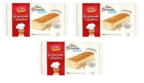 Italian Gourmet Knabberartikel 3x Gastone Lago Pan Brioche al Latte Snack gefüllt mit Milchcreme Packung à 135g, jede Packung enthält 5 Snacks à 27g 8004800007018
