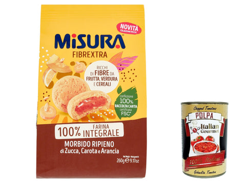 Misura Frollino Integrale Fibrextra Vollkorn Kekse Shortbread mit Kürbis, Karotten und Orangenfüllung, 100 % Vollkornmehl, 260 g italienisch Original