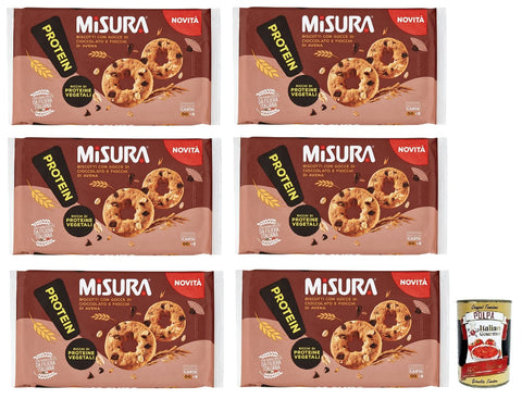 Italian Gourmet Knabberartikel 6x Misura Protein,Proteinkekse mit Schokoladentropfen und Haferflocken,Reich an pflanzlichen Proteinen, 260g + Italian Gourmet Polpa di Pomodoro 400g Dose 8002590081829