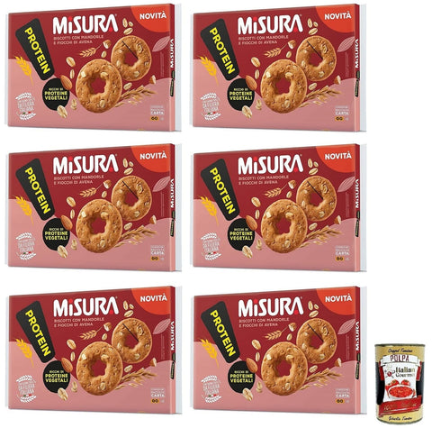 Italian Gourmet Knabberartikel 6x Misura Proteinkekse mit Mandeln und Haferflocken,Reich an pflanzlichen Proteinen,Packung mit 260g + Italian Gourmet Polpa di Pomodoro 400g Dose 8002590081836