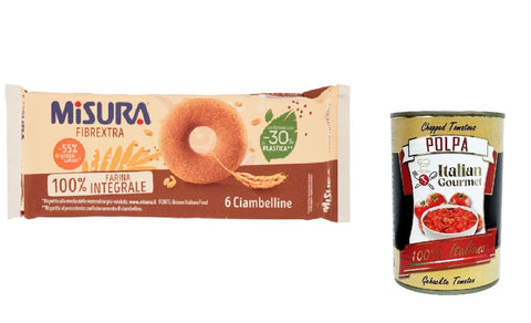 Miusra Ciambelline Integrali Fibraextra Kuchen Vollkornmehl Wholemeal Donuts 230 g 6x italienisch Original Gebäck + gratis polpa 400 g