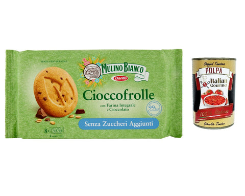 Italian Gourmet Knabberartikel 6x Mulino Bianco Cioccofrolle Shortbread-Kekse ohne Zuckerzusatz mit Vollkornmehl und Schokolade 200 g 8076809577779