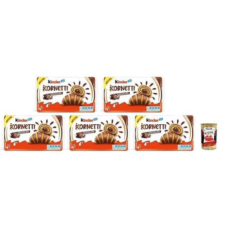 Kinder Cornetti Cioccolato 5 Packungen 30 Schokoladen-Croissants Gesamt 252 g italienisch Original Pastasauce + kostenlos polpa 400 g