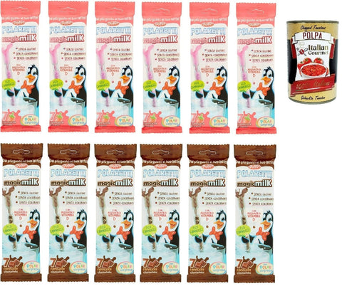 Italian Gourmet Knabberartikel Testpaket 12x Dolfin - Polaretti MagicMilk Strohhalme Schokolade und Erdbeere. Ohne Konservierungsstoffe, glutenfrei und ohne Farbstoffe Packungen (84 Polaretti-Strohhalme) 8002267021349