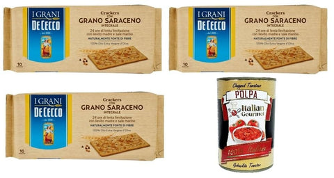 De cecco Crakers con Grano Saraceno integrale Cracker mit Vollkorn-Buchweizen 3x250 g italienisch Original + gratis polpa 400 g