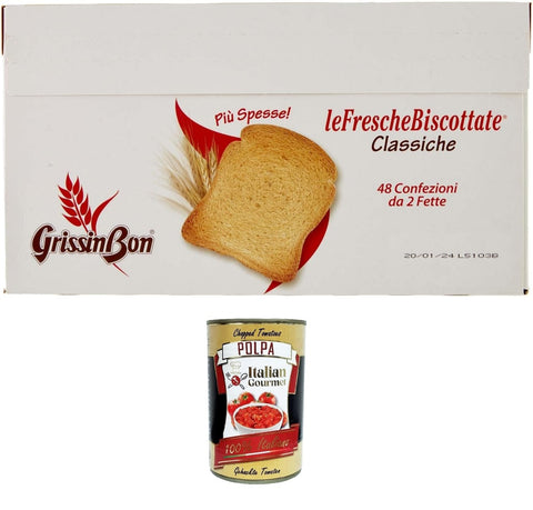Italian Gourmet Knäckebrot Grissin Bon HO.RE.CA. Fette biscottate Le Fresce Zwieback 48 Packungen mit 2 Scheiben 48x 18gr+ Italian Gourmet polpa 400g 8032804040014