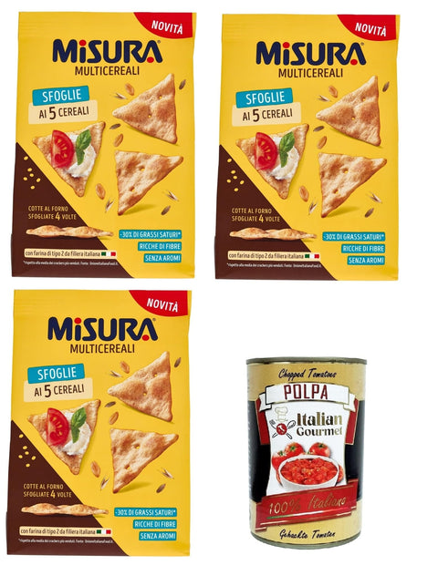 Italian Gourmet Knäckebrot Misura Multicereali Sfoglie ai 5 Cereali Größe Mehrkorn-5-Korn-Blätterteig 3x170 g+ Italian Gourmet Polpa di Pomodoro 400g 8032804040014