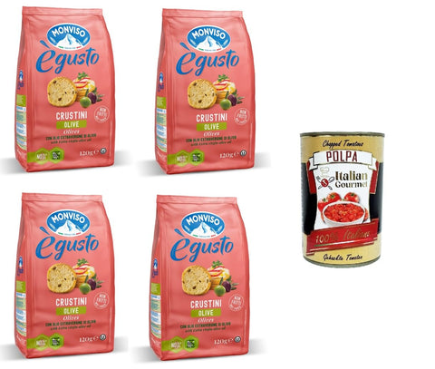Monviso égusto Crustini alle Olive Crustini mit Oliven 4x 120 gr Knäckebrot italienisch Original