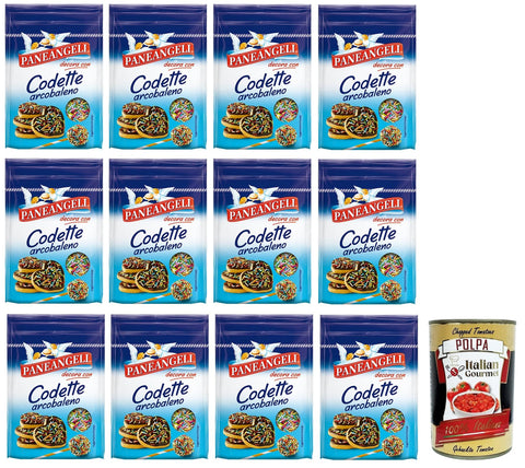 Paneangeli Codette Arcobaleno Dekoration aus mehrfarbigem Konfetti in länglicher Form Wiederverschließbare Packung mit 50 g 12x italienisch Original Pastasauce