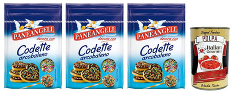Paneangeli Codette Arcobaleno Dekoration aus mehrfarbigem Konfetti in länglicher Form Wiederverschließbare Packung mit 50 g 3x italienisch Original Pastasauce +