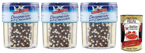 Italian Gourmet Koch- & Backzutaten 3x Paneangeli Decorazioni al gusto Cioccolato,Dekorationen für Dessert mit Schokoladengeschmack,Wiederverschließbare Packung mit 70g + Italian Gourmet Polpa di Pomodoro 400g Dose