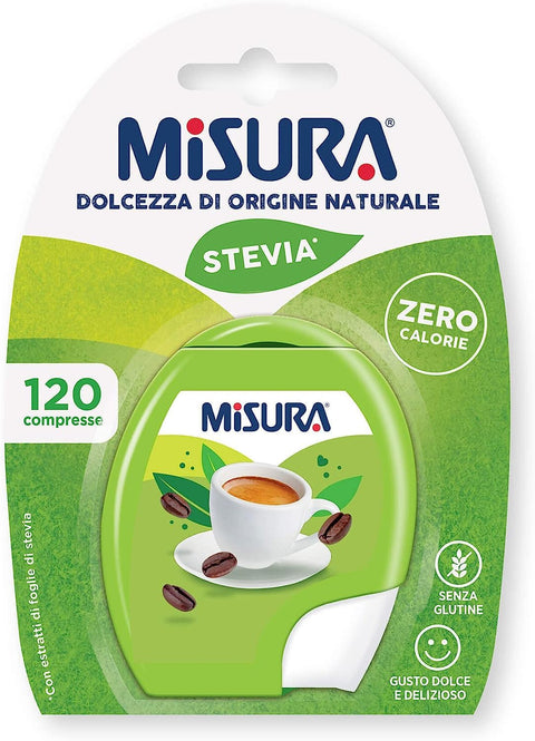 Misura Stevia Dolcificante in Compresse, Süßstoff in Tabletten, keine Kalorien, Gluten freie, offene und tragbare Verpackung, 120 Tabletten italienisch Original