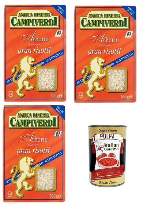 Italian Gourmet Koch- & Backzutaten Antica Riseria Campiverdi- Riso Arborio Ideal für tolle Risottos 3x500gr + Italian Gourmet polpa 400g 8032804040014