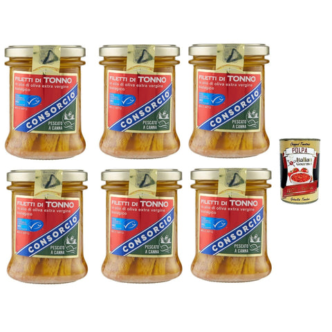 Consorcio Thunfischfilets in Native Extra Olivenöl, Fisch mit Fass gefangen, 6x 195 g Koch- & Backzutaten italienisch Original