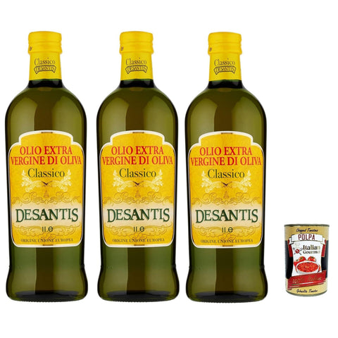 De Santis Olio extravergine di oliva Classico Extra Natives nativ Olive Olivenöl olio di oliva 3x1 Lt 1 L italienisch Original + kostenlos polpa 400 g