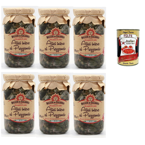 Delizie di Calabria Alici intere al Prezzemolo, Ganze Sardellen mit Petersilie, 6x 200 gr Koch- & Backzutaten italienisch Original