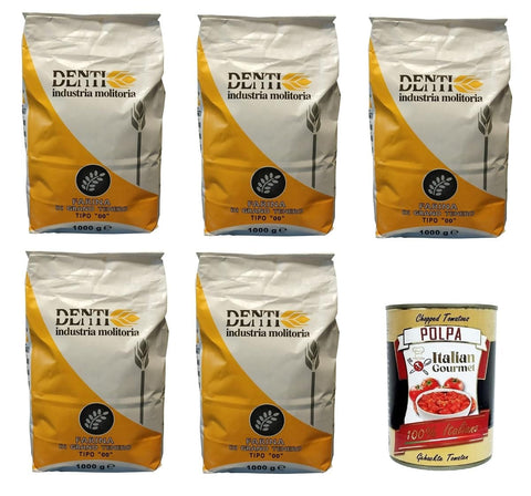 Italian Gourmet Koch- & Backzutaten Denti- Farina di Grano tenero tipo "00" Weichweizenmehl Typ „00“. 5x 1000gr + Italian Gourmet polpa 400g 8032804040014