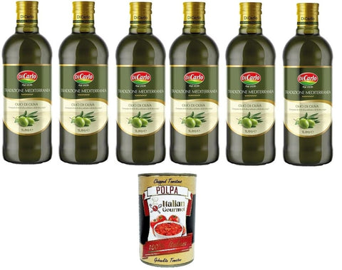 Italian Gourmet Koch- & Backzutaten Di Carlo Olio D'oliva, Tradizione Mediterranea Olivenöle 6x 1lt + Italian Gourmet polpa 400g