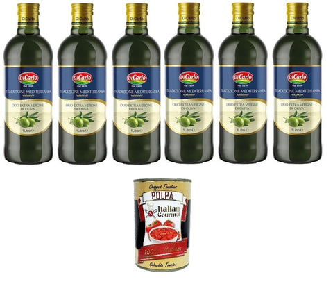 Italian Gourmet Koch- & Backzutaten Di Carlo Tradizione Mediterranea, Olio extra vergine d'oliva Extra natives Olivenöl 6x 1lt+ Italian Gourmet polpa 400g 8003408282308