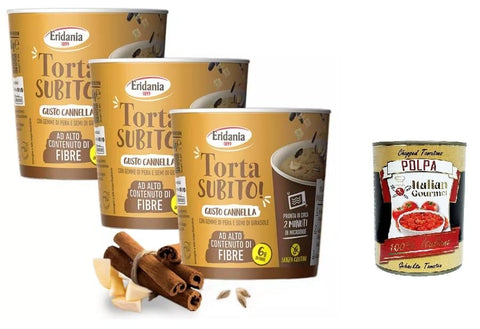 Eridania- Torta Subito Preparato per torta al gusto di Cannella Kuchenmischung mit Zimtgeschmack 3x60 g italienisch Original Pastasauce + gratis polpa 400 g