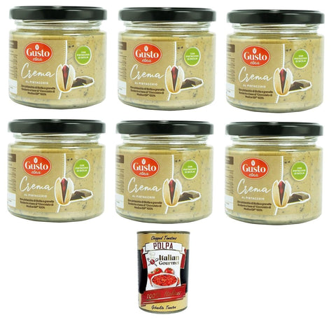 Italian Gourmet Koch- & Backzutaten Etna-Pistaziencreme mit sizilianischen Pistazien und dunklen Körnern auf Basis von 100 % Modica-Schokolade 6x190gr + Italian Gourmet polpa 400g 8032804040014